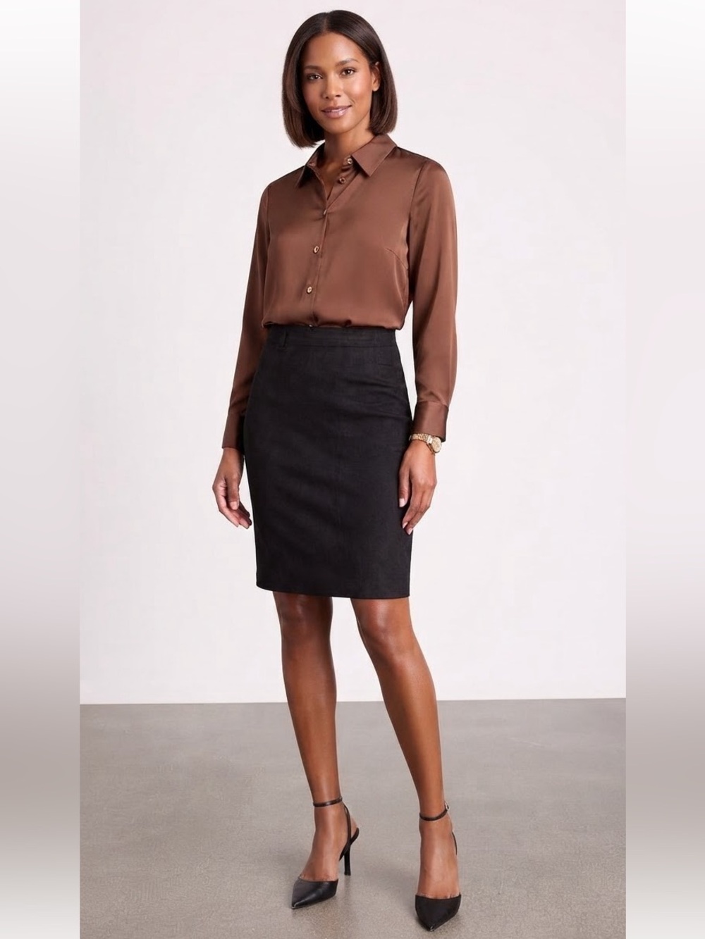 Lulus Black Faux Suede Pencil Skirt • Size Large • NWT